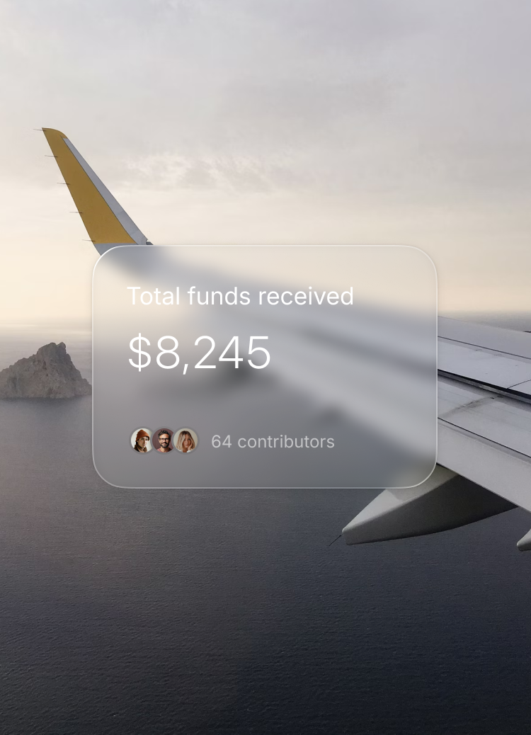 An airplane wing seen from the window with registry funds received overlay