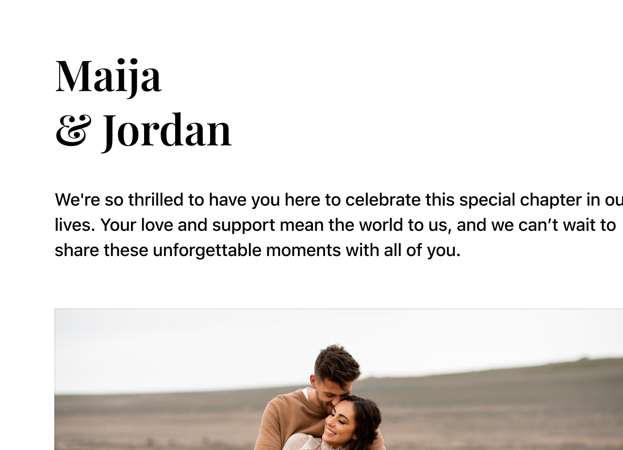 A wedding website showing guests being added to a wedding party