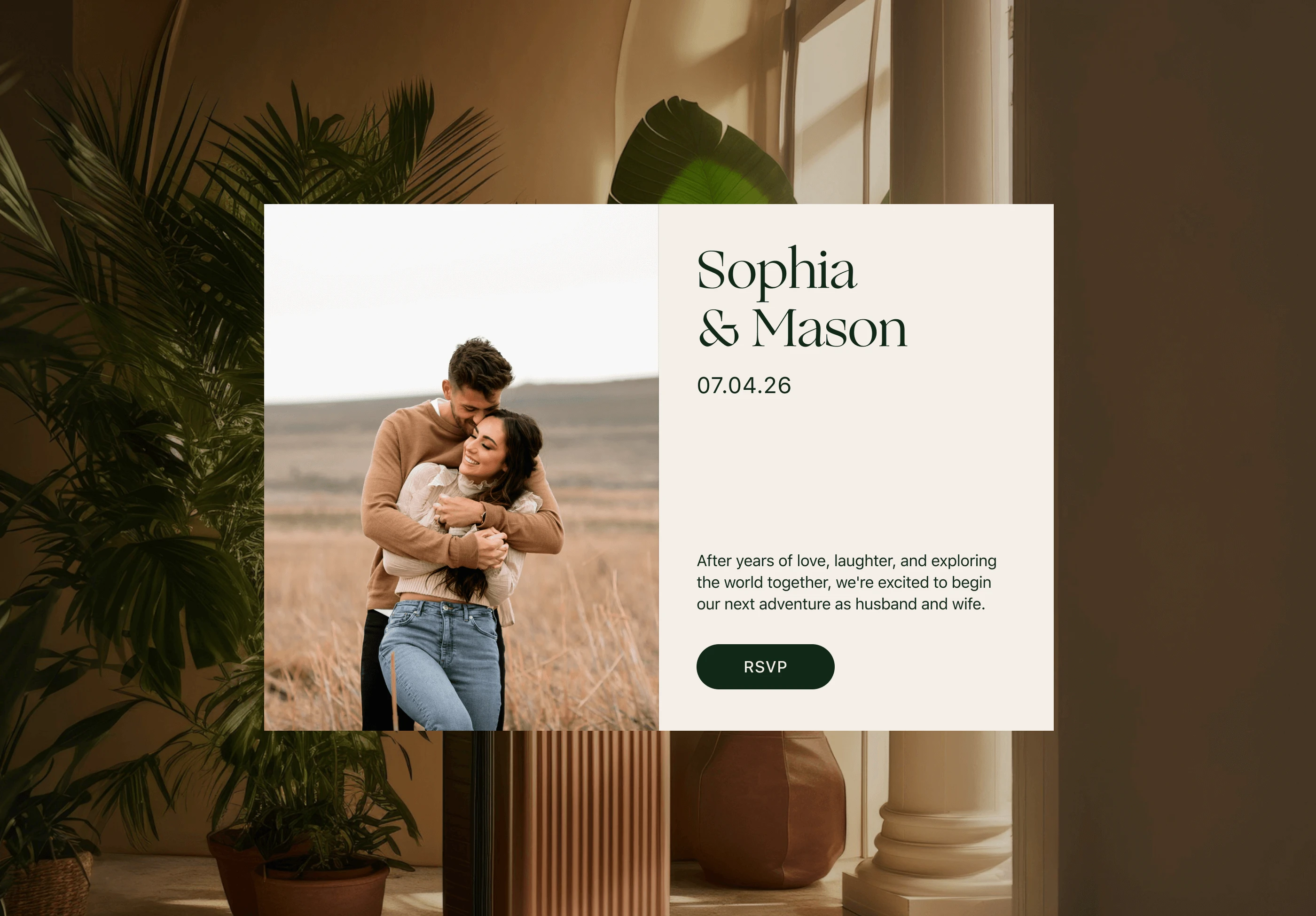 An elegant, free, wedding website.